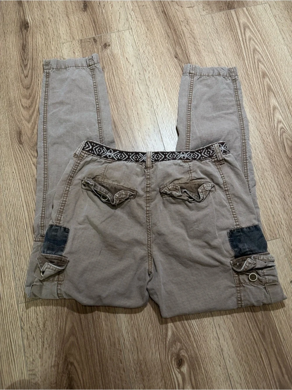 Free People Taupe Cargo Pants with Dark Brown Accent Trim